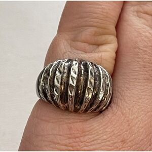 Vintage Silver Tone Domed Diamond Cut Ribbed Signet Ring Sz 7.5
